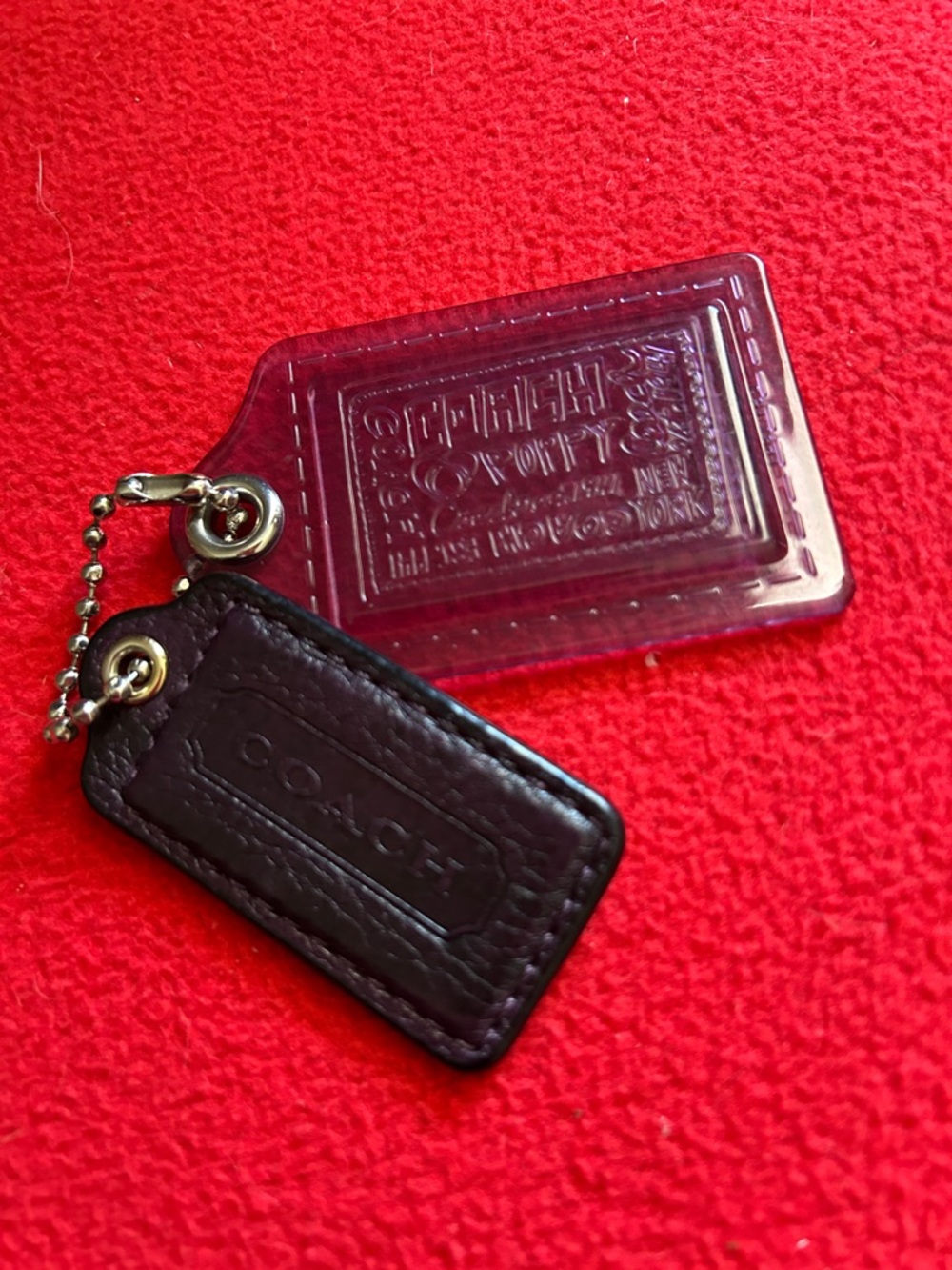 Coach Purple Acrylic Luggage Tag with Leather Logo Charm